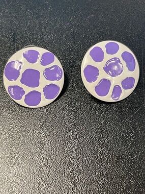 Vintage Purple Paw Print Round Enamel Earrings E4